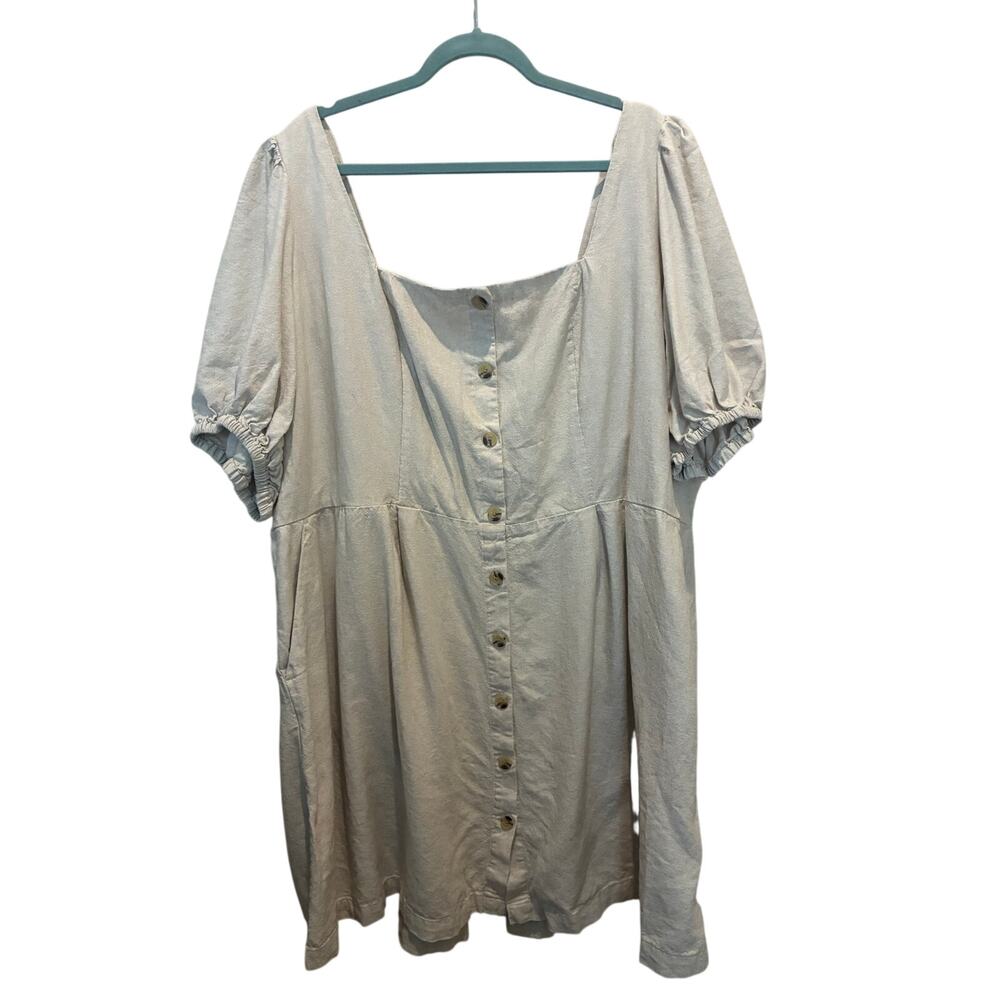 Old Navy Linen Blend Puff Sleeve Button Front Dress Size 4X Travel Cruise